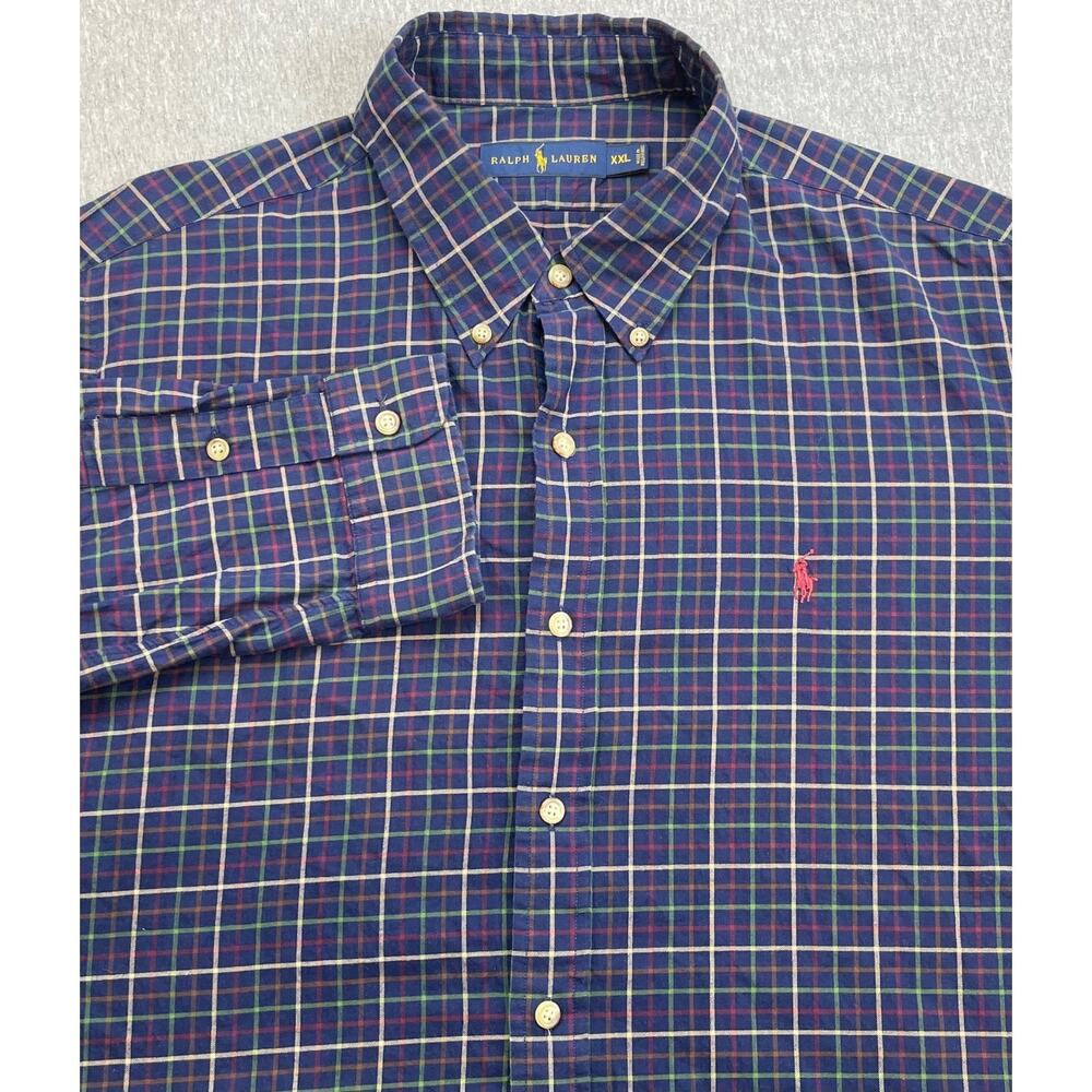 Ralph Lauren Shirt Mens 2XL Plaid 100% Cotton Button Down Pony